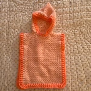 NWOT!! Crochet Coral Trimmed Peach Hoodie Poncho